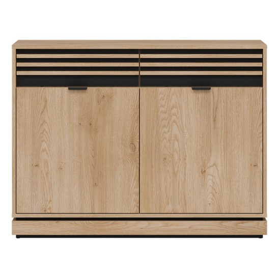 Chest of drawers FERRO 112 cm, 2 doors and 2 drawers, cremona torro oak and black Chest of drawers FERRO 112 cm, 2 doors and 2 drawers, cremona torro oak and black