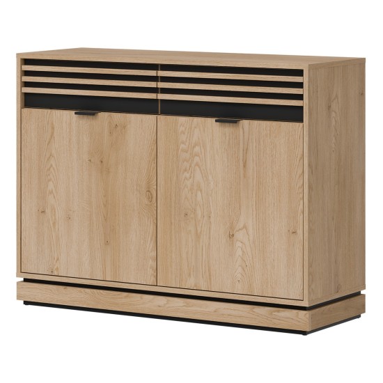 Chest of drawers FERRO 112 cm, 2 doors and 2 drawers, cremona torro oak and black Chest of drawers FERRO 112 cm, 2 doors and 2 drawers, cremona torro oak and black