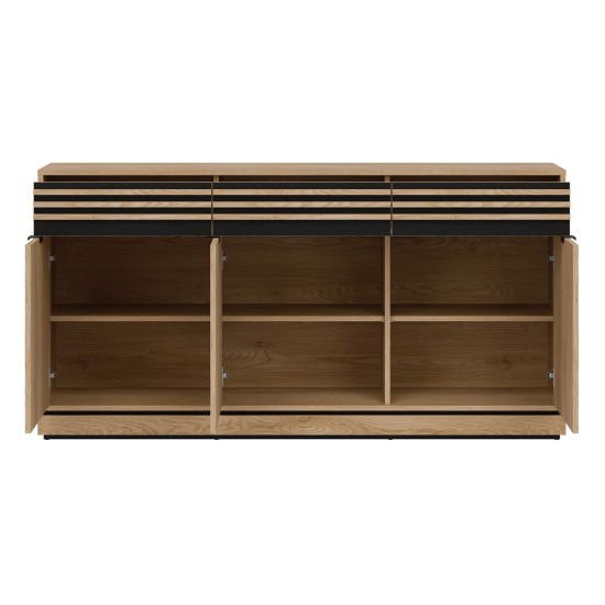 Chest of drawers FERRO 165 cm, 3 doors and 3 drawers, cremona torro oak and black