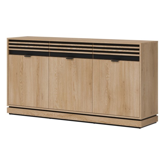 Chest of drawers FERRO 165 cm, 3 doors and 3 drawers, cremona torro oak and black