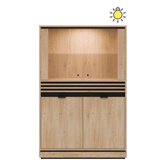 Display cabinet FERRO 93 cm, 4 doors, cremona torro oak and black with cremona torro oak fronts Display cabinet FERRO 93 cm, 4 doors, cremona torro oak and black with cremona torro oak fronts