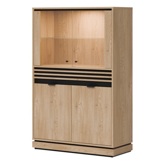 Display cabinet FERRO 93 cm, 4 doors, cremona torro oak and black with cremona torro oak fronts Display cabinet FERRO 93 cm, 4 doors, cremona torro oak and black with cremona torro oak fronts