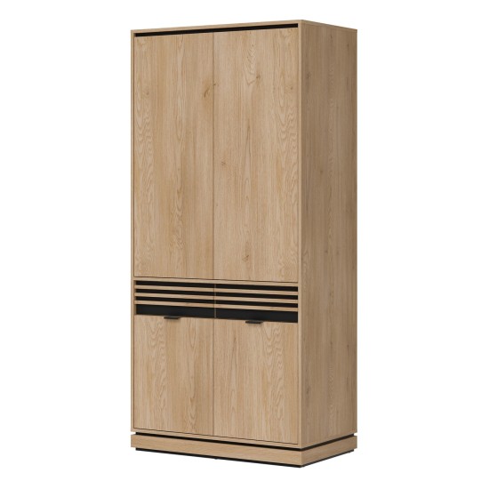 Wardrobe FERRO 93 cm, 4 doors and 2 drawers, cremona torro oak and black