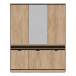 Wardrobe FERRO 165 cm, 6 doors and 3 drawers, with mirror, cremona torro oak and black