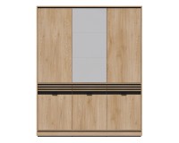 Wardrobe FERRO 165 cm, 6 doors and 3 drawers, with mirror, cremona torro oak and black