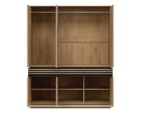 Wardrobe FERRO 165 cm, 6 doors and 3 drawers, with mirror, cremona torro oak and black