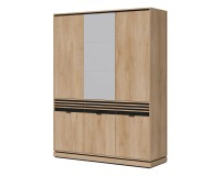 Wardrobe FERRO 165 cm, 6 doors and 3 drawers, with mirror, cremona torro oak and black