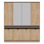 Wardrobe FERRO 182 cm, 8 doors and 4 drawers, with mirror, cremona torro oak and black