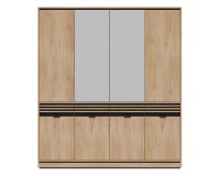 Wardrobe FERRO 182 cm, 8 doors and 4 drawers, with mirror, cremona torro oak and black