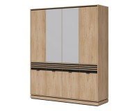 Wardrobe FERRO 182 cm, 8 doors and 4 drawers, with mirror, cremona torro oak and black