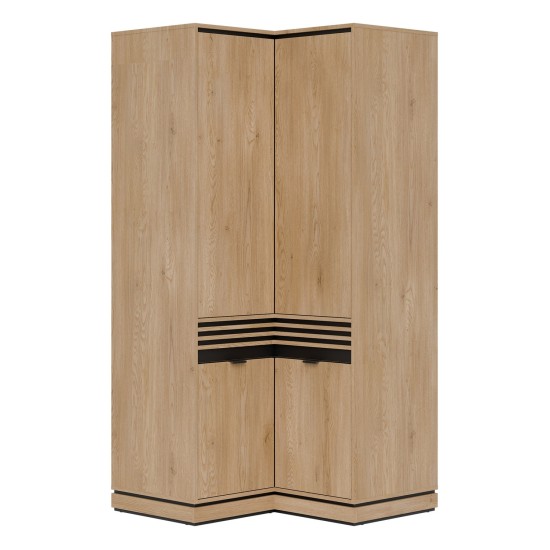 Wardrobe FERRO 100 cm, 4 doors, corner, cremona torro oak and black with cremona torro oak fronts