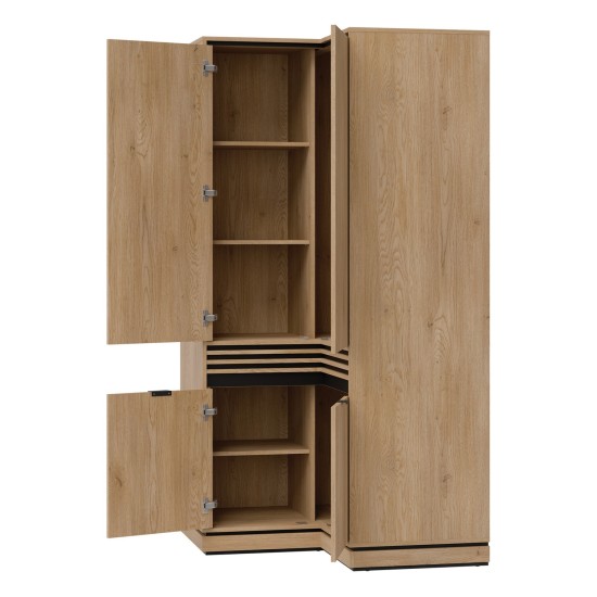 Wardrobe FERRO 100 cm, 4 doors, corner, cremona torro oak and black with cremona torro oak fronts