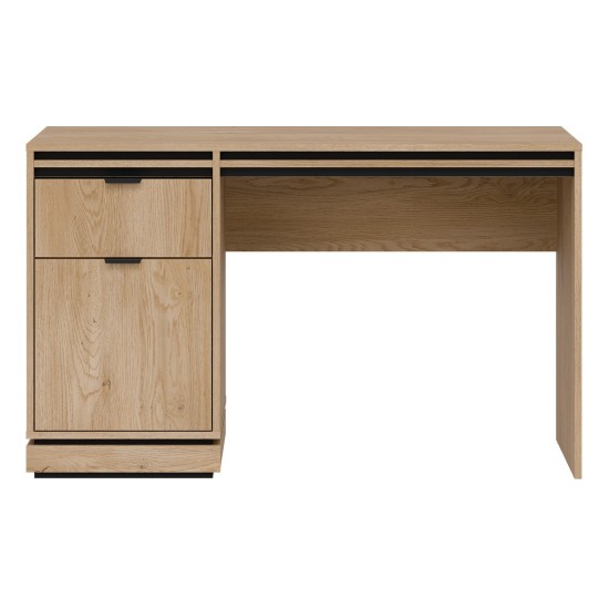 Desk FERRO 126 cm, 1 door and 1 drawer, cremona torro oak and black with cremona torro oak fronts
