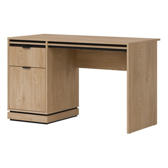 Desk FERRO 126 cm, 1 door and 1 drawer, cremona torro oak and black with cremona torro oak fronts