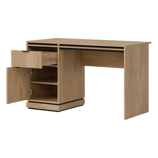 Desk FERRO 126 cm, 1 door and 1 drawer, cremona torro oak and black with cremona torro oak fronts