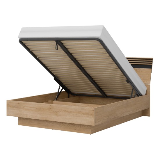 מיטה FERRO 160 x 200, עם ארגז מצעים, אלון קרמונה טורו ושחור