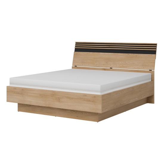 Bed FERRO 180 x 200, with storage box, cremona torro oak and black