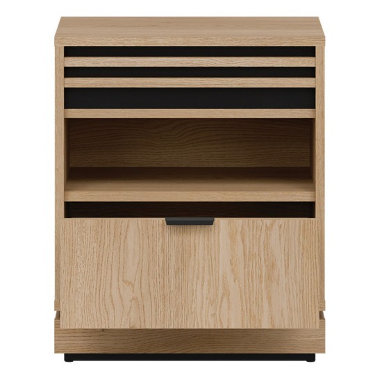 Bedside table FERRO 48 cm, 1 drawer, cremona torro oak and black with cremona torro oak fronts Bedside table FERRO 48 cm, 1 drawer, cremona torro oak and black with cremona torro oak fronts