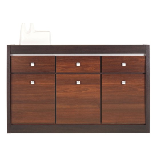 Cabinet FORREST 144 cm, 3 doors and 3 drawers, dark walnut and milano oak with dark walnut fronts