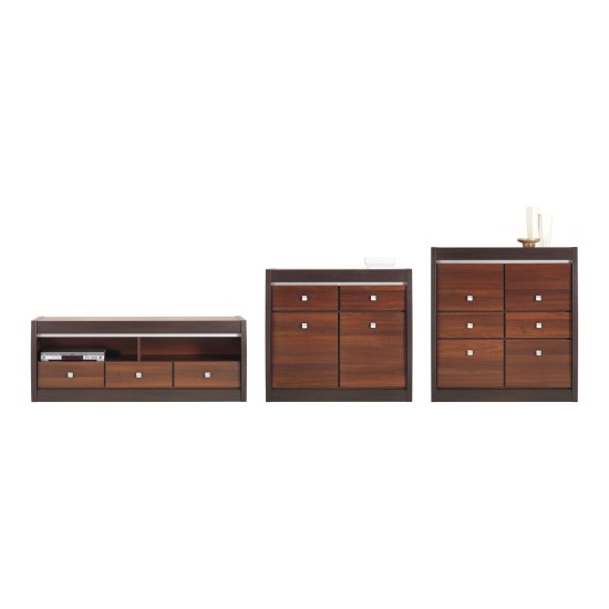 Cabinet FORREST 144 cm, 3 doors and 3 drawers, dark walnut and milano oak with dark walnut fronts