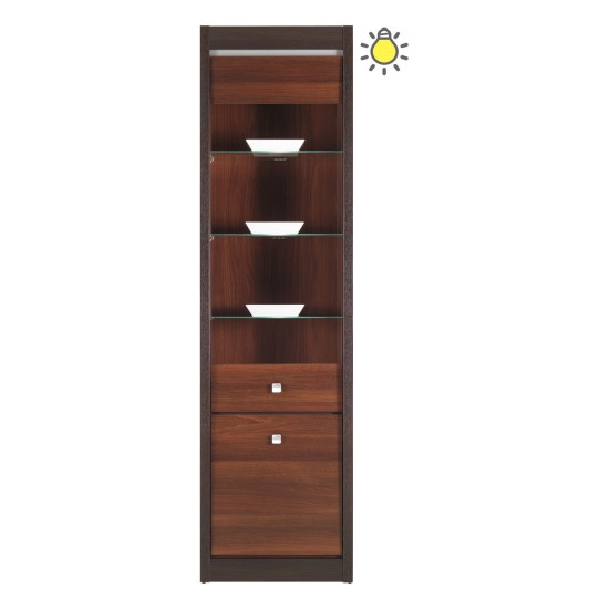 Display cabinet FORREST 55 cm, 2 doors, left or right, dark walnut and milano oak with dark walnut fronts