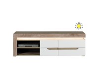 TV unit IRMA 152 cm, 2 doors, white and maggia oak with white gloss fronts