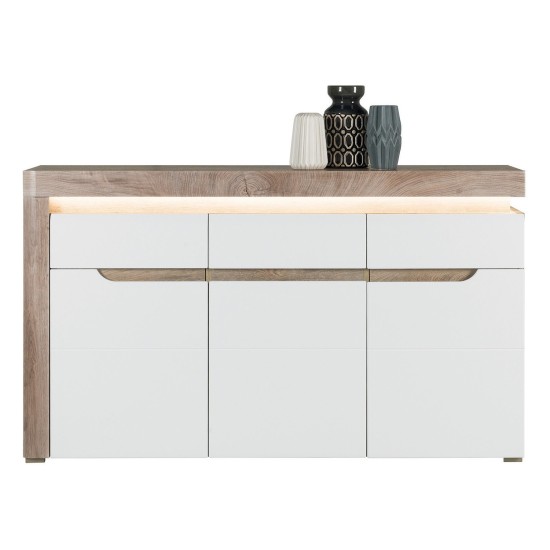 Chest of drawers IRMA 152 cm, 3 doors and 1 drawer, white and maggia oak with white gloss fronts Chest of drawers IRMA 152 cm, 3 doors and 1 drawer, white and maggia oak with white gloss fronts