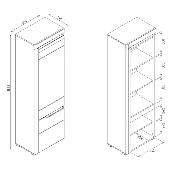 Bookcase IRMA 60 cm, 2 doors, white and maggia oak with white gloss fronts Bookcase IRMA 60 cm, 2 doors, white and maggia oak with white gloss fronts