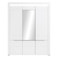 Wardrobe IRMA 164 cm, 3 doors, with mirror, white and maggia oak with white gloss fronts
