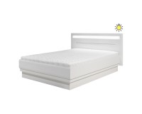 Bed IRMA 160 x 200, with storage box, white and white gloss and maggia oak
