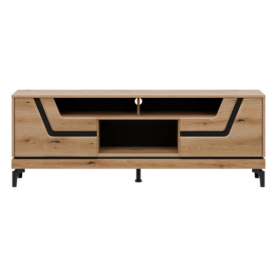 TV unit KRIS 164 cm, 2 doors, evoke oak and black