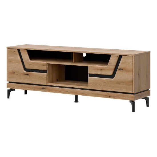 TV unit KRIS 164 cm, 2 doors, evoke oak and black