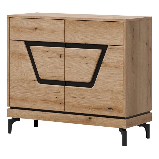 Chest of drawers KRIS 98 cm, 2 doors and 2 drawers, evoke oak and black