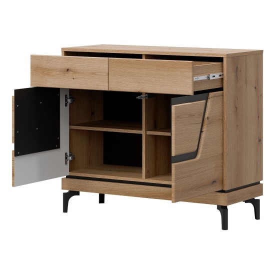 Chest of drawers KRIS 98 cm, 2 doors and 2 drawers, evoke oak and black