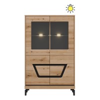 Display cabinet KRIS 92 cm, 4 doors, evoke oak and black