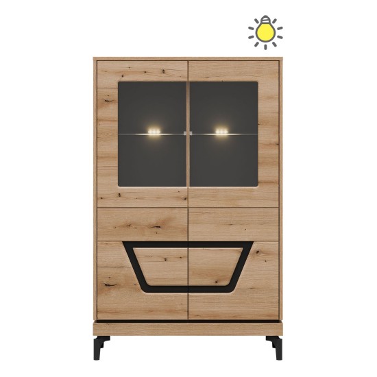 Display cabinet KRIS 92 cm, 4 doors, evoke oak and black