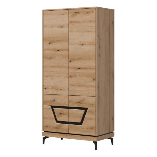 Wardrobe KRIS 92 cm, 4 doors, evoke oak and black Wardrobe KRIS 92 cm, 4 doors, evoke oak and black