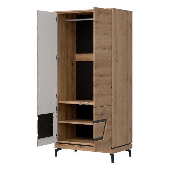 Wardrobe KRIS 92 cm, 4 doors, evoke oak and black Wardrobe KRIS 92 cm, 4 doors, evoke oak and black