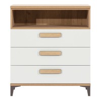 Chest of drawers KUBO 78 cm, 3 drawers, nagano oak with white gloss fronts