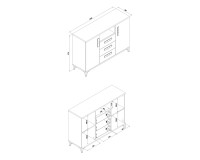 Chest of drawers KUBO 126 cm, 2 doors and 3 drawers, nagano oak with white gloss fronts