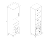 Cabinet KUBO 50 cm, 1 door and 2 drawers, nagano oak with white gloss fronts