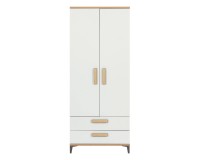 Wardrobe KUBO 78 cm, 2 doors and 2 drawers, nagano oak with white gloss fronts