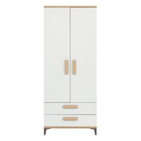 Wardrobe KUBO 78 cm, 2 doors and 2 drawers, nagano oak with white gloss fronts