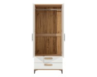Wardrobe KUBO 78 cm, 2 doors and 2 drawers, nagano oak with white gloss fronts