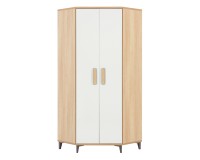 Wardrobe KUBO 82 cm, 2 doors, corner, nagano oak with white gloss fronts