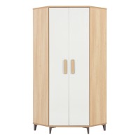 Wardrobe KUBO 82 cm, 2 doors, corner, nagano oak with white gloss fronts