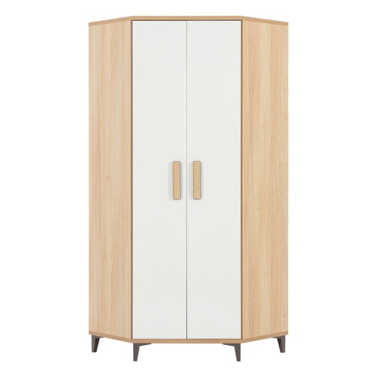 Wardrobe KUBO 82 cm, 2 doors, corner, nagano oak with white gloss fronts