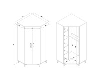 Wardrobe KUBO 82 cm, 2 doors, corner, nagano oak with white gloss fronts