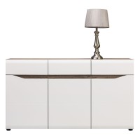 Chest of drawers LIONEL 150 cm, 3 doors and 1 drawer, truffle sonoma oak with white gloss fronts