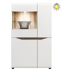 Display cabinet LIONEL 84 cm, 4 doors, truffle sonoma oak with white gloss fronts Display cabinet LIONEL 84 cm, 4 doors, truffle sonoma oak with white gloss fronts